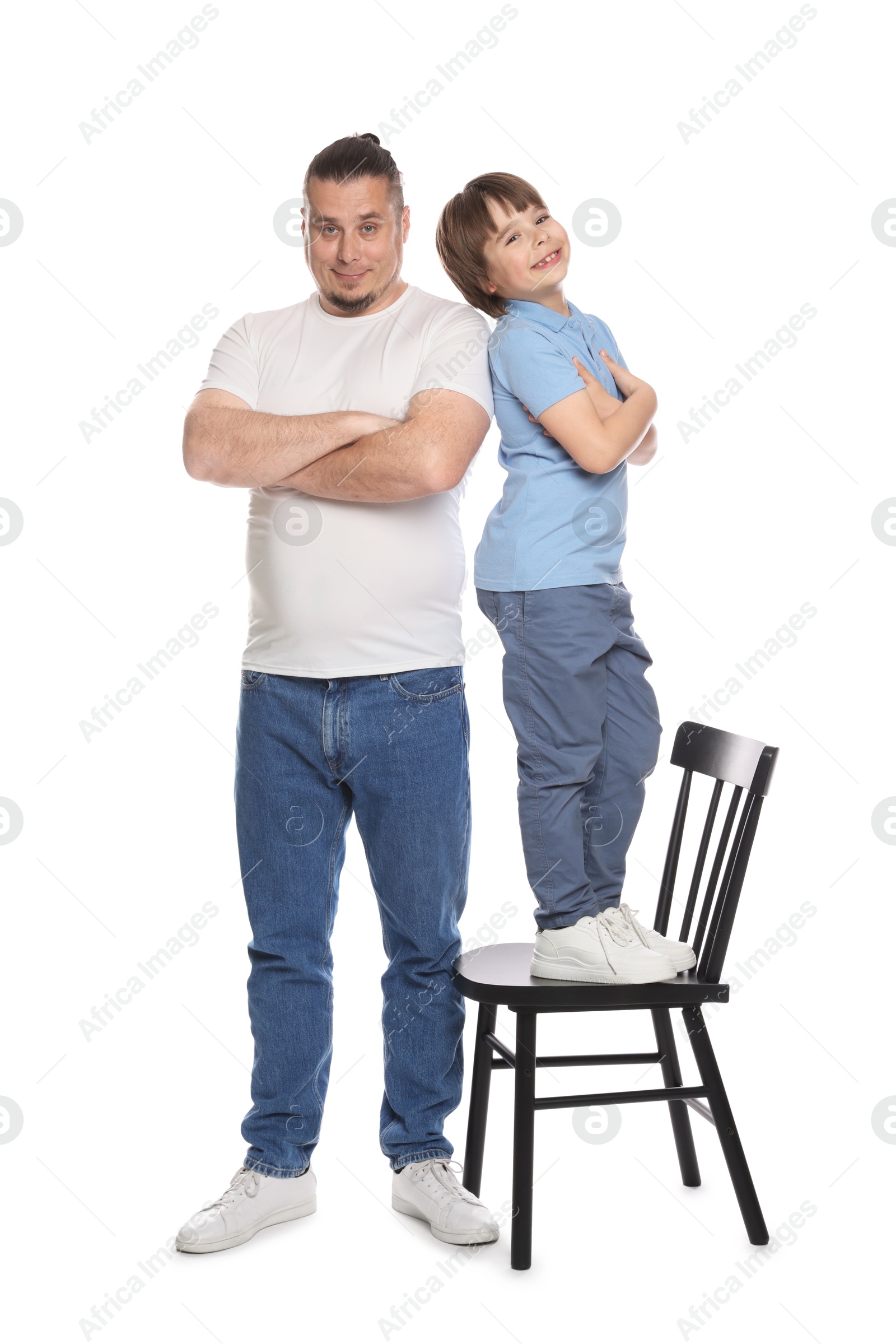 Father with his son on white background Photo of Father with his son on white background