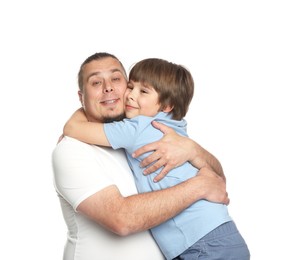 Photo of Father with his son on white background
