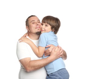 Photo of Father with his son on white background