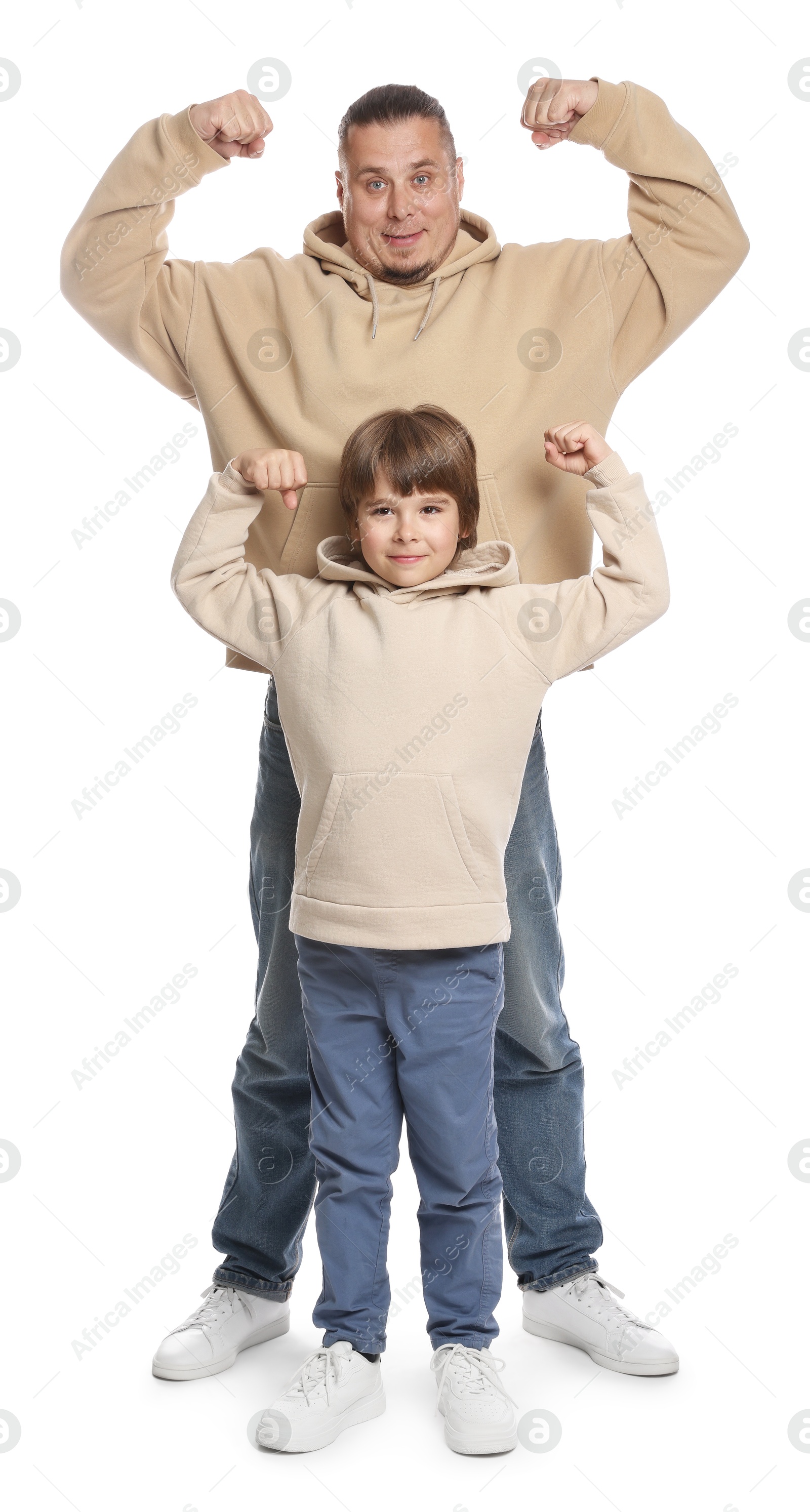 Father with his son on white background Photo of Father with his son on white background
