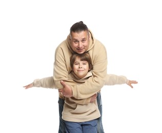 Photo of Father with his son on white background