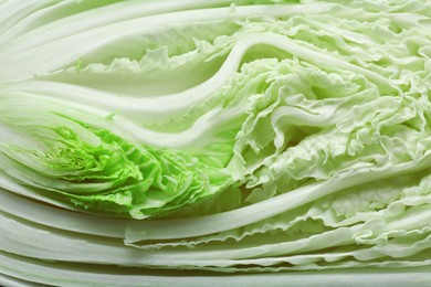 Photo of Fresh green Chinese cabbage as background, closeup