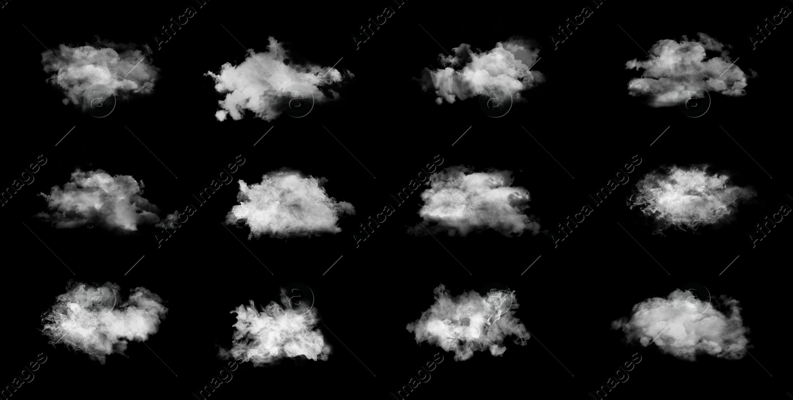 Smoke in air on black background, collage. Banner design Image of Smoke in air on black background, collage. Banner design