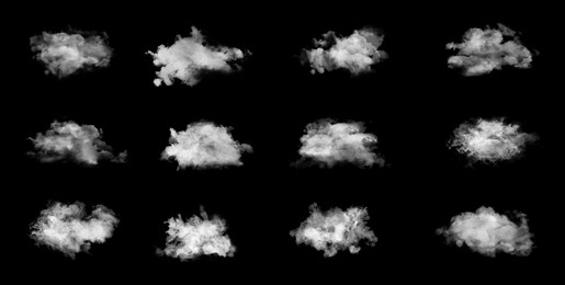 Image of Smoke in air on black background, collage. Banner design