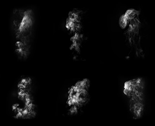 Image of Smoke in air on black background, collage