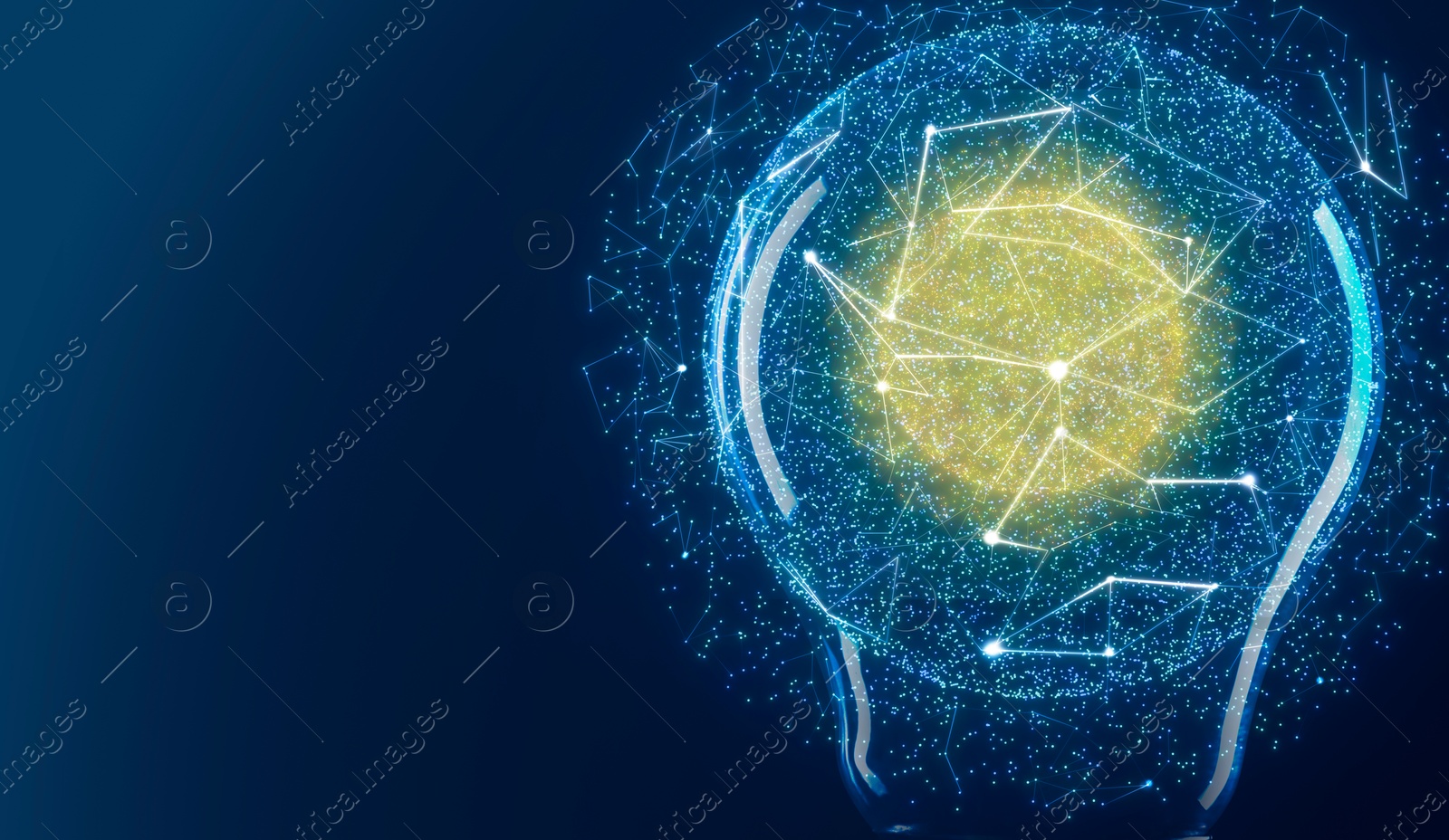 Light bulb with pattern of connected dots on blue gradient background. Idea, creativity, innovation Illustration of Light bulb with pattern of connected dots on blue gradient background. Idea, creativity, innovation