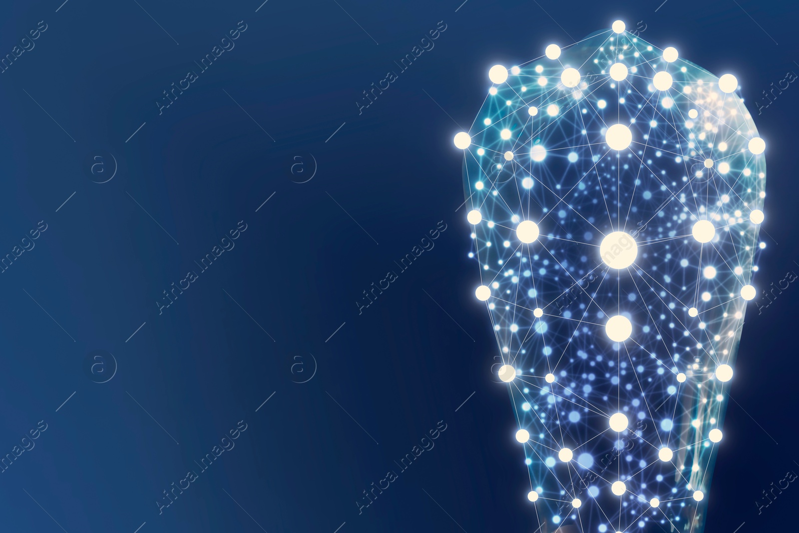 Light bulb with pattern of connected dots on blue gradient background. Idea, creativity, innovation Illustration of Light bulb with pattern of connected dots on blue gradient background. Idea, creativity, innovation