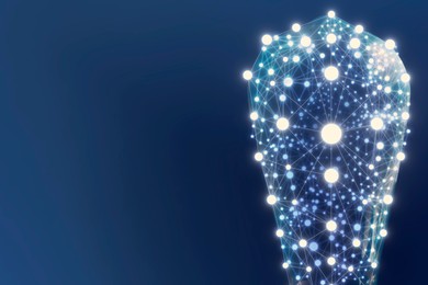 Illustration of Light bulb with pattern of connected dots on blue gradient background. Idea, creativity, innovation