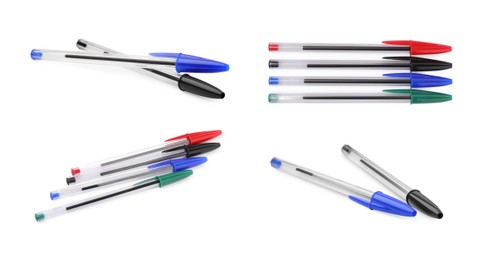 Image of Different pens isolated on white, set. Stationery