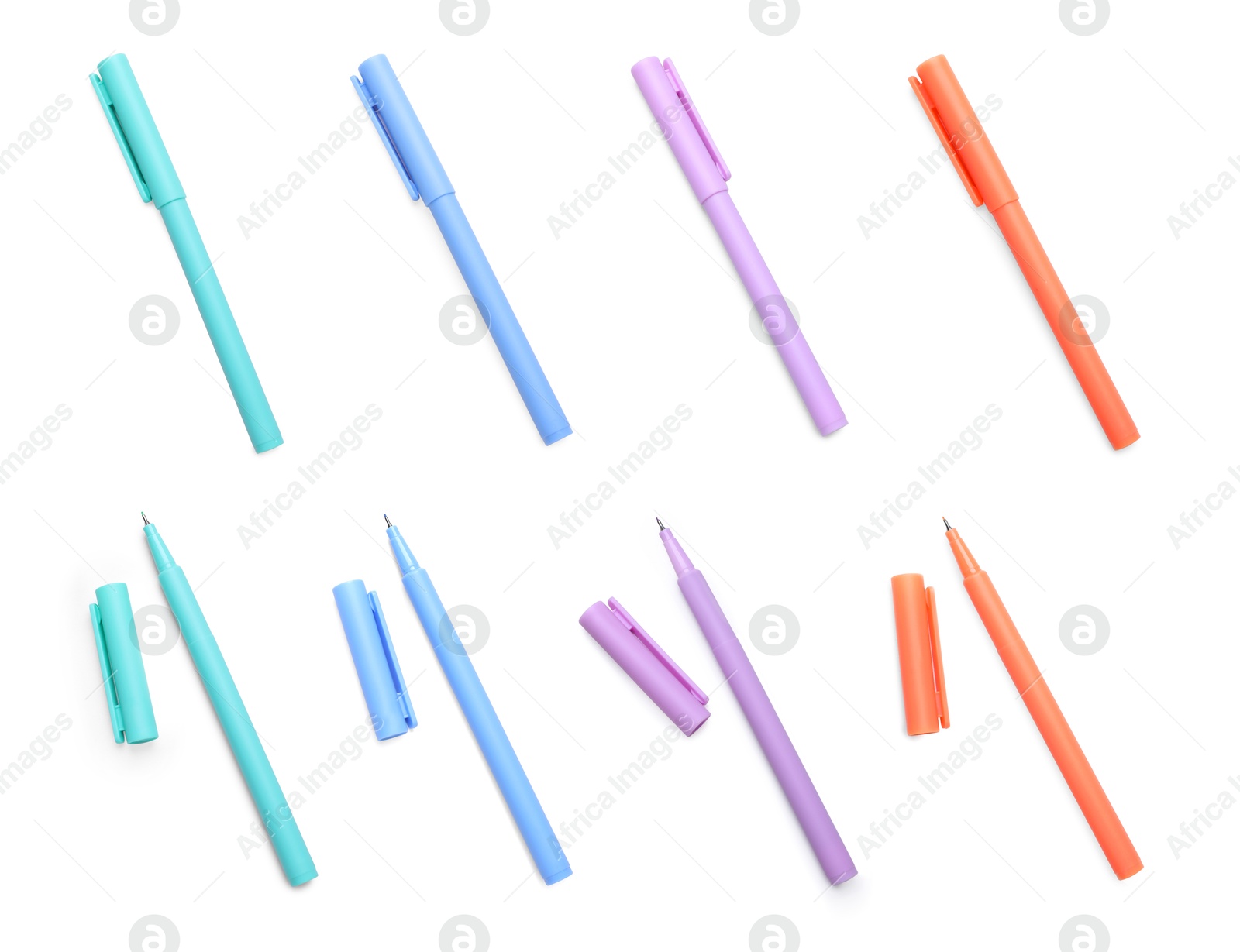 Different pens isolated on white, set. Stationery Image of Different pens isolated on white, set. Stationery