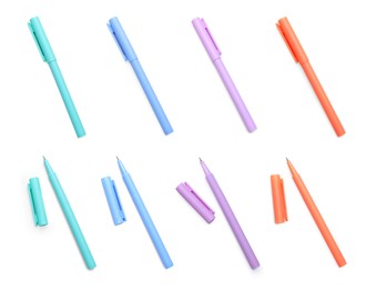 Image of Different pens isolated on white, set. Stationery