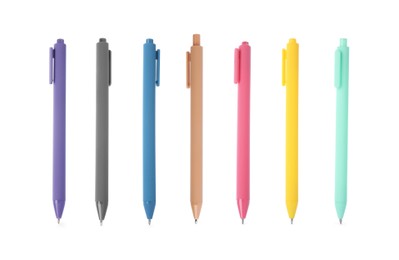 Image of Different pens isolated on white, set. Stationery
