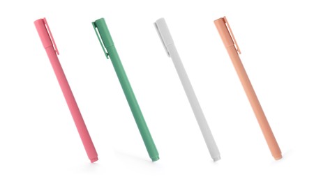 Image of Different pens isolated on white, set. Stationery