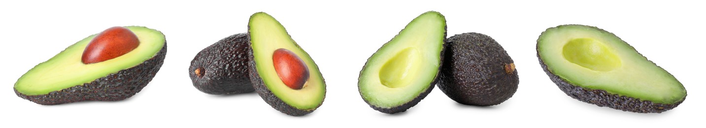 Image of Fresh avocado fruits isolated on white, set