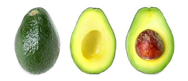 Image of Fresh avocado fruits isolated on white, set