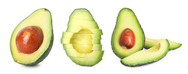 Image of Fresh avocado fruits isolated on white, set