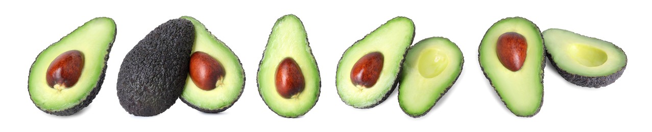 Image of Fresh avocado fruits isolated on white, set