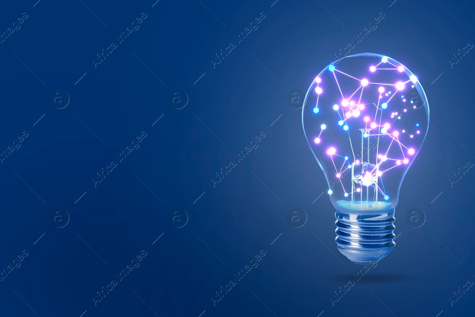 Light bulb with pattern of connected dots on blue gradient background. Idea, creativity, innovation Illustration of Light bulb with pattern of connected dots on blue gradient background. Idea, creativity, innovation