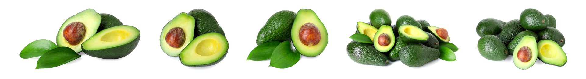 Image of Fresh avocado fruits isolated on white, set