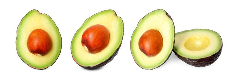 Image of Fresh avocado fruits isolated on white, set
