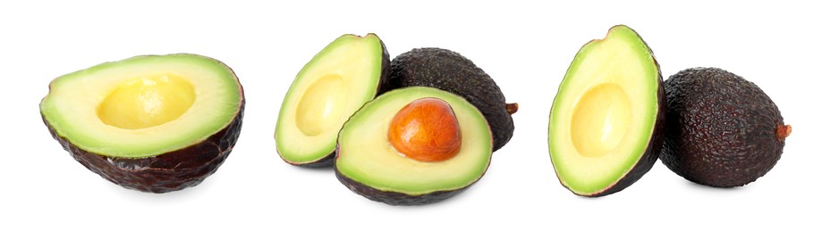 Image of Fresh avocado fruits isolated on white, set