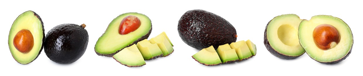 Image of Fresh avocado fruits isolated on white, set