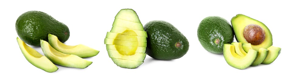Image of Fresh avocado fruits isolated on white, set