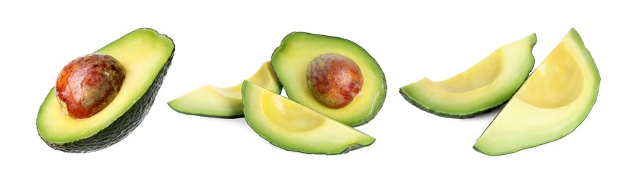 Image of Fresh avocado fruits isolated on white, set