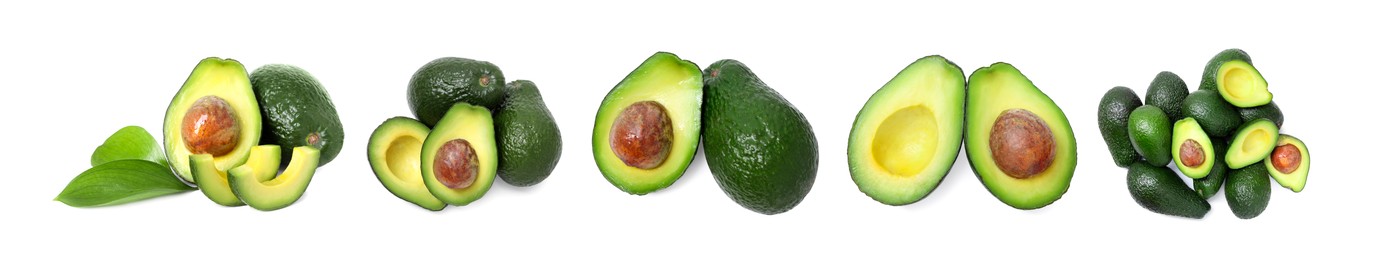 Image of Fresh avocado fruits isolated on white, set