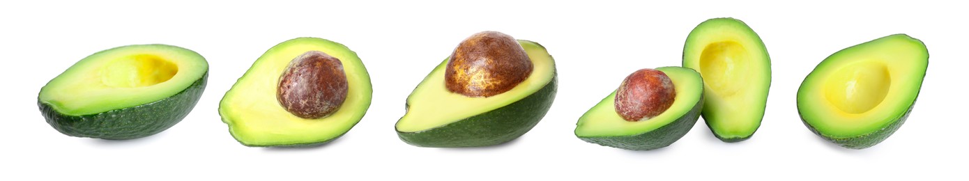 Image of Fresh avocado fruits isolated on white, set