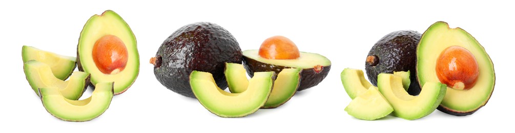 Image of Fresh avocado fruits isolated on white, set