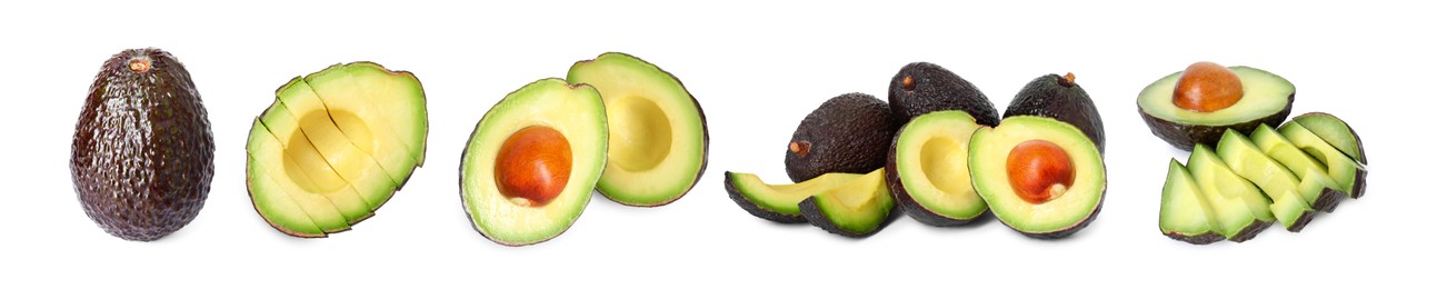 Image of Fresh avocado fruits isolated on white, set