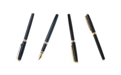 Image of Fountain pen isolated on white, collage. Stationery