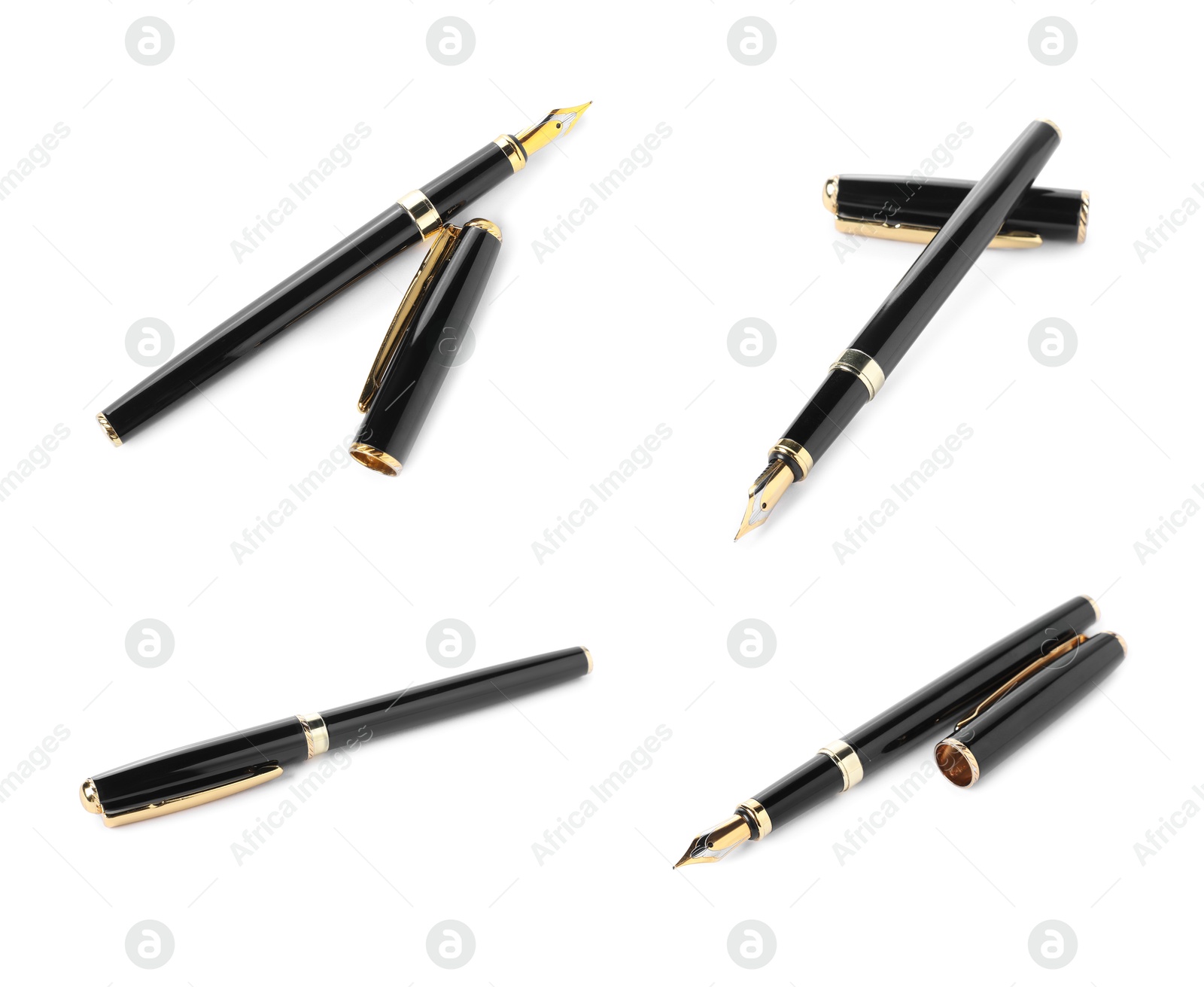 Fountain pen isolated on white, collage. Stationery Image of Fountain pen isolated on white, collage. Stationery
