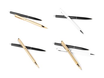 Image of Different pens isolated on white, set. Stationery