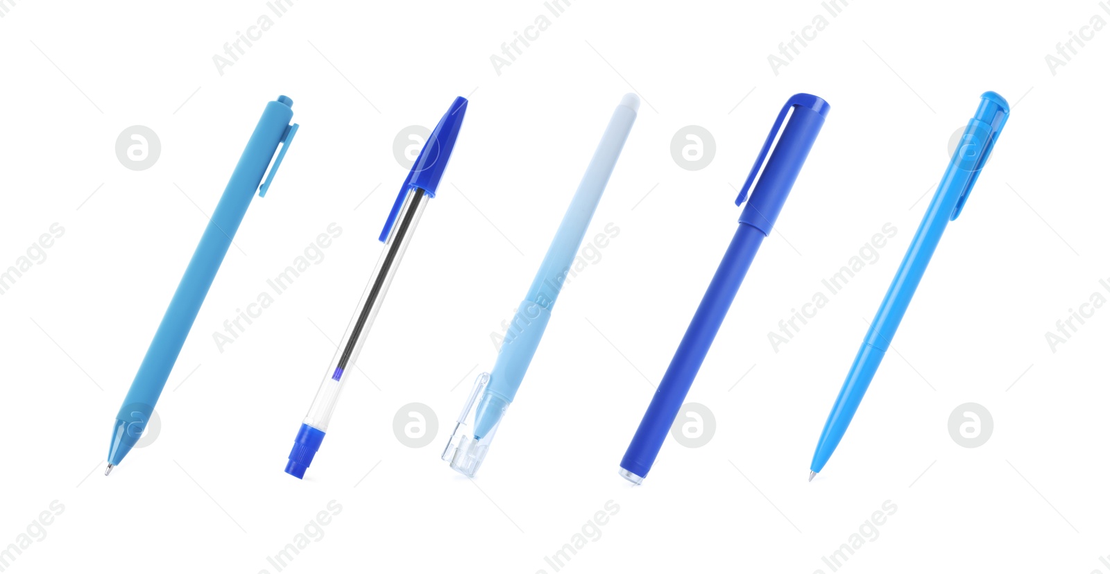 Different pens isolated on white, set. Stationery Image of Different pens isolated on white, set. Stationery