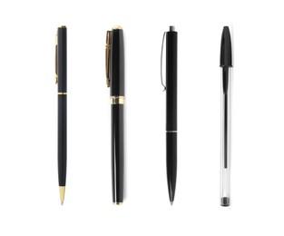 Image of Different pens isolated on white, set. Stationery