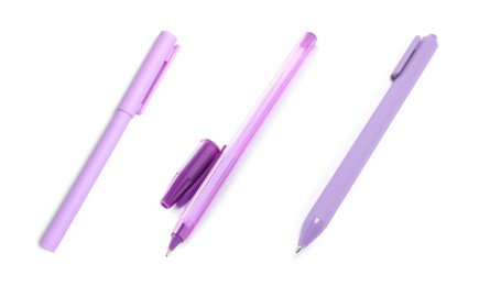 Image of Different pens isolated on white, set. Stationery