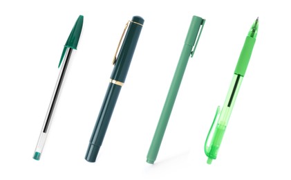 Image of Different pens isolated on white, set. Stationery