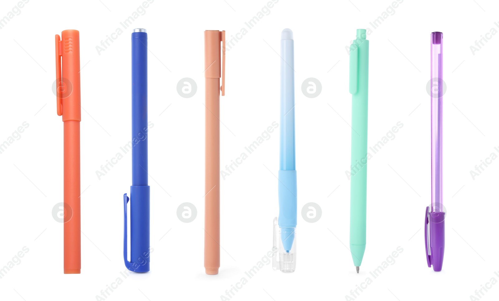 Different pens isolated on white, set. Stationery Image of Different pens isolated on white, set. Stationery