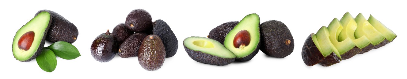 Image of Fresh avocado fruits isolated on white, set