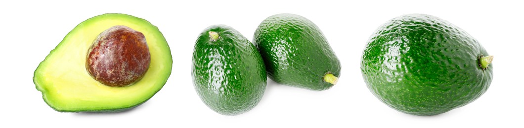 Image of Fresh avocado fruits isolated on white, set