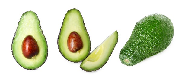 Image of Fresh avocado fruits isolated on white, set