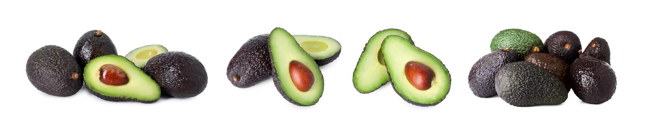 Image of Fresh avocado fruits isolated on white, set