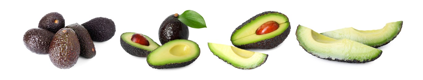 Image of Fresh avocado fruits isolated on white, set