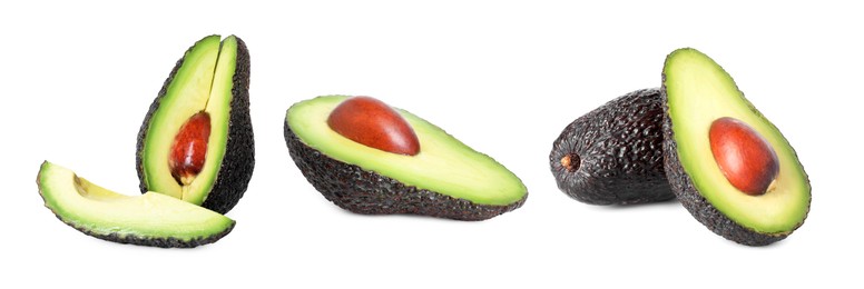 Image of Fresh avocado fruits isolated on white, set