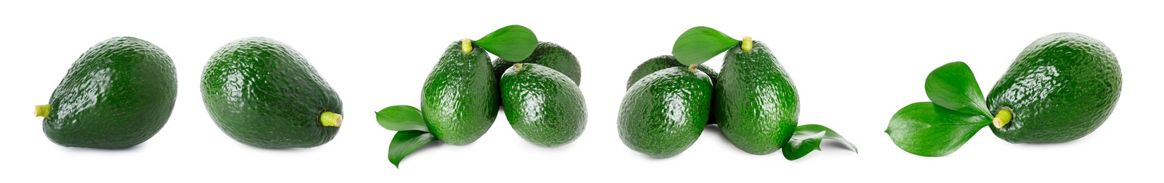 Image of Fresh avocado fruits isolated on white, set