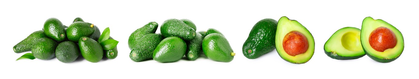 Image of Fresh avocado fruits isolated on white, set
