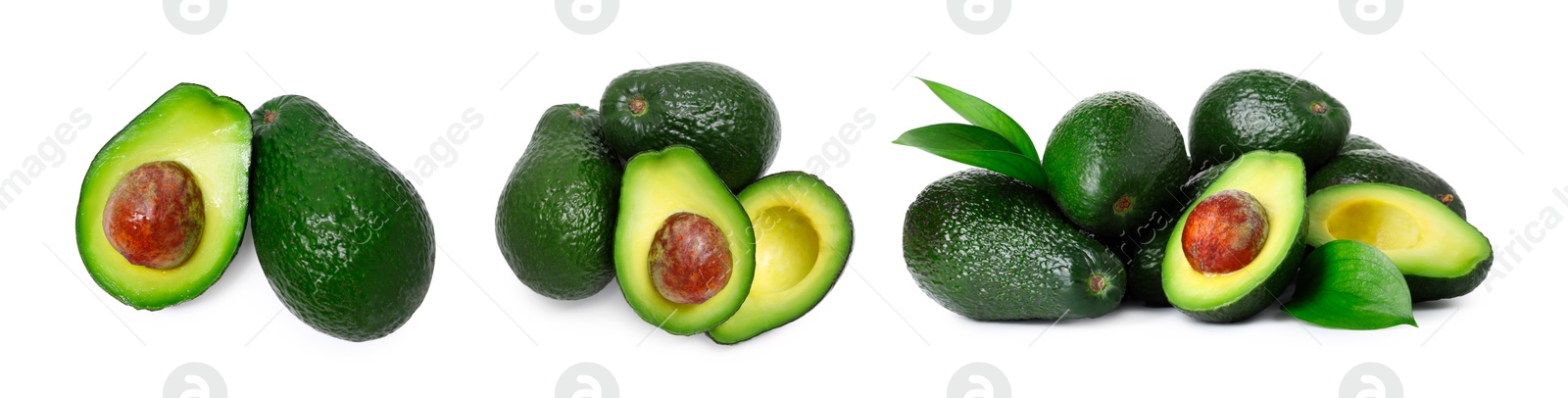 Fresh avocado fruits isolated on white, set Image of Fresh avocado fruits isolated on white, set