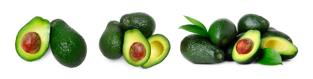 Image of Fresh avocado fruits isolated on white, set